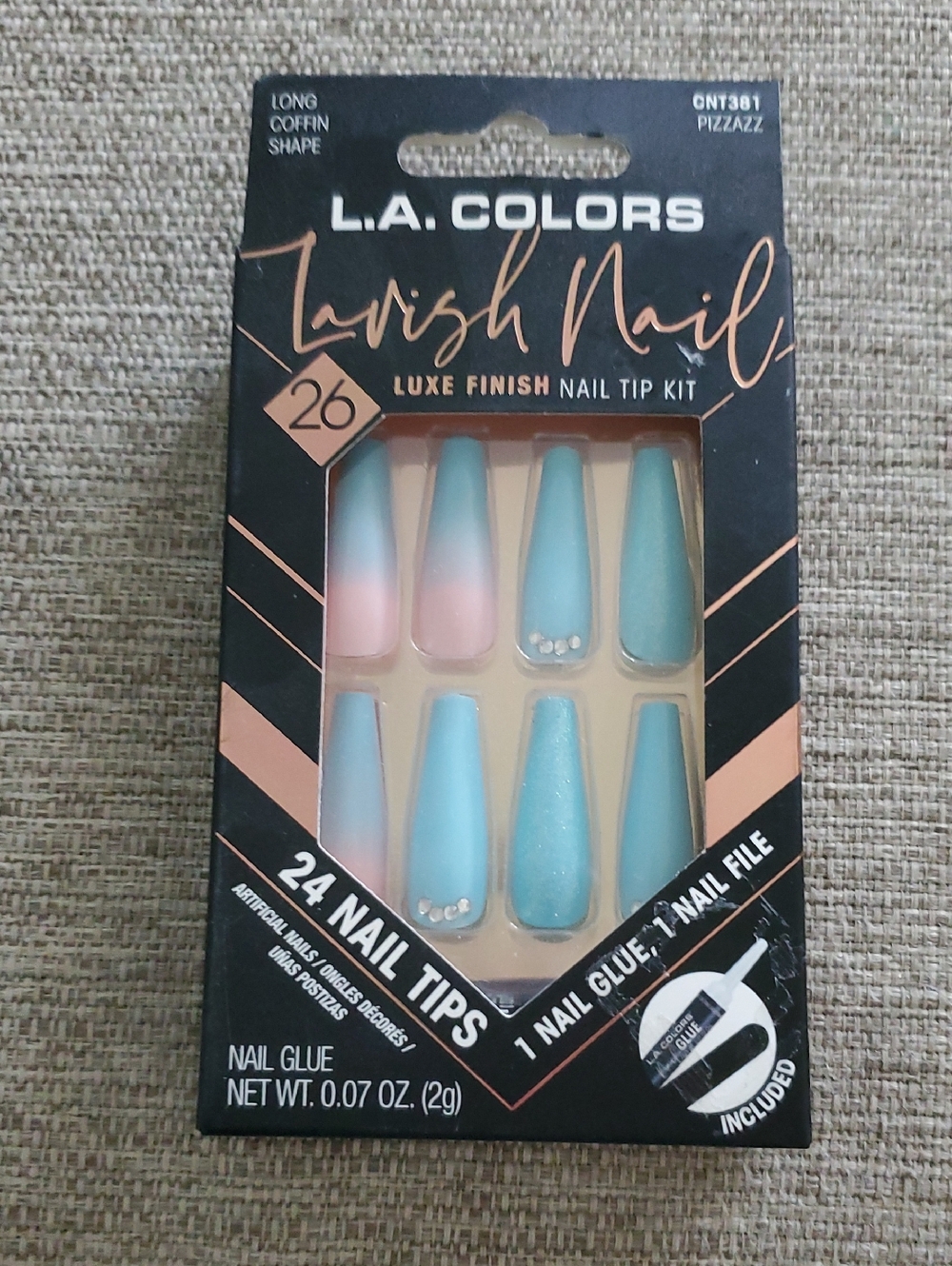 L.A. COLORS Lavish Nail Coffin Tips – Blue and Pink Ombre with Rhinestones